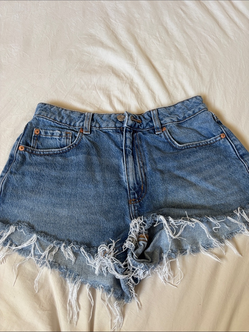 Garage Distressed Frayed Hem Denim Shorts - Blue